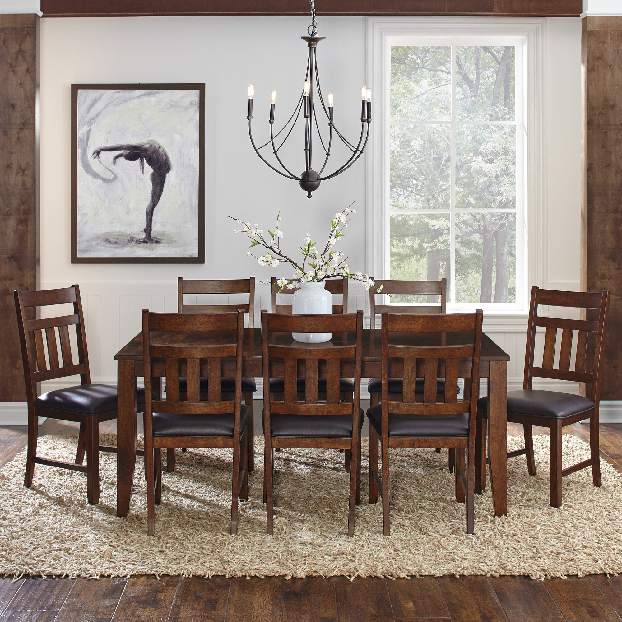George Oliver Osya 9-Piece Extendable Faux Leather Dining Set